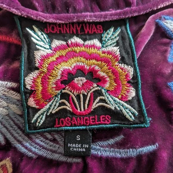 Johnny Was Nikkola Purple Velvet Boatneck Embroidered Blouse Size S - Picture 9 of 9